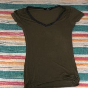 Olive Green V-Neck Short Sleeve Tee-S